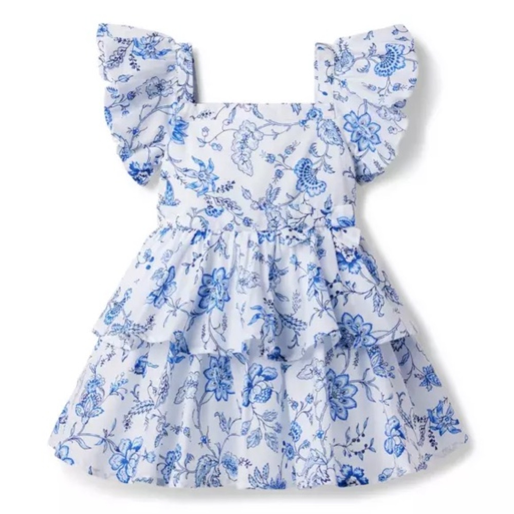 Janie and jack FLORAL TIERED BUBBLE SLEEVE DRESS